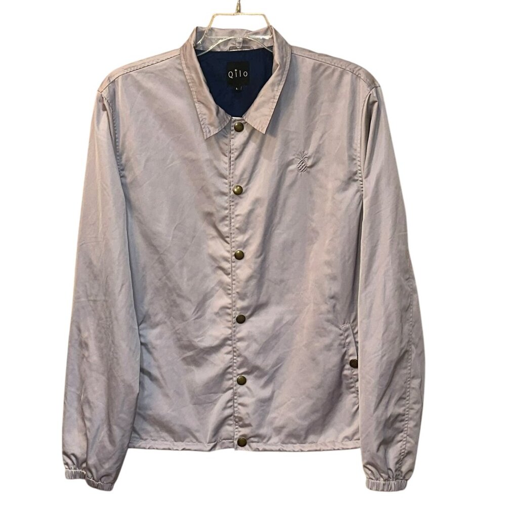 QILO Snap Front Lightweight Windbreaker‎ Lined Jacket Silver Large